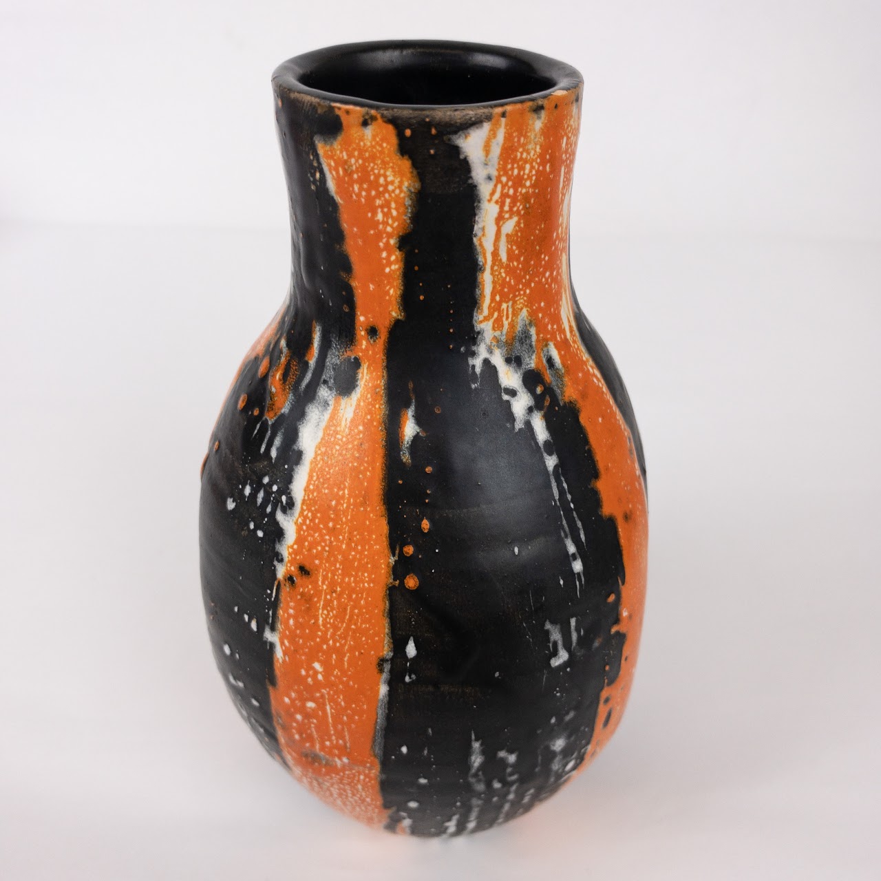 Orange & Black Striped Ceramic Vase