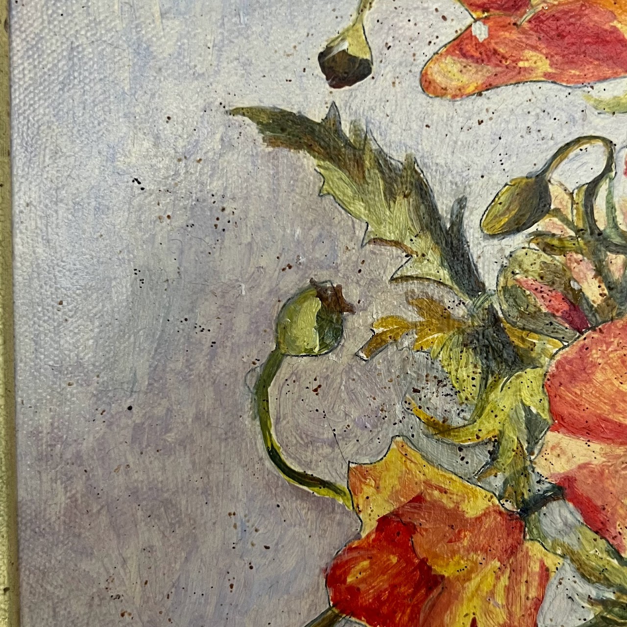 'Maku' Signed Still Life with Poppies Oil Painting