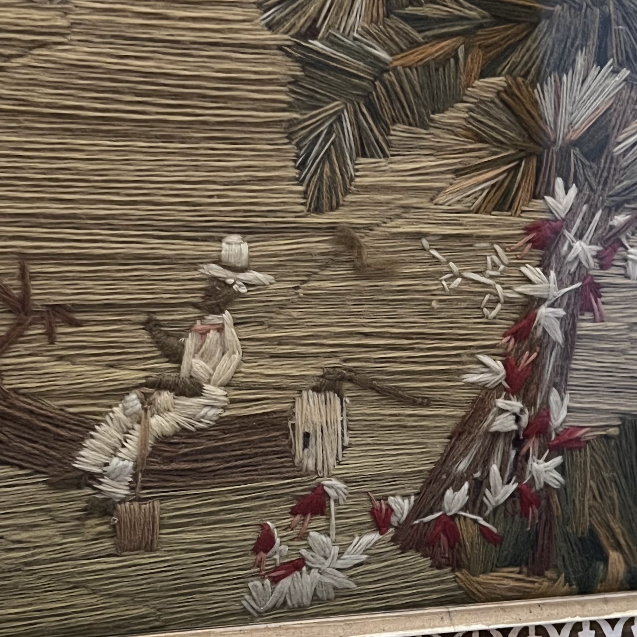 Antique Needlepoint Landscape Tapestry