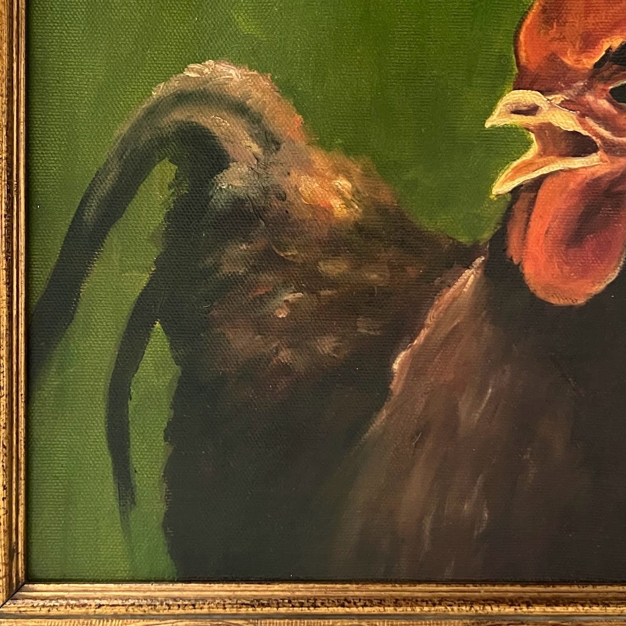 Rooster Portrait Signed Oil Painting