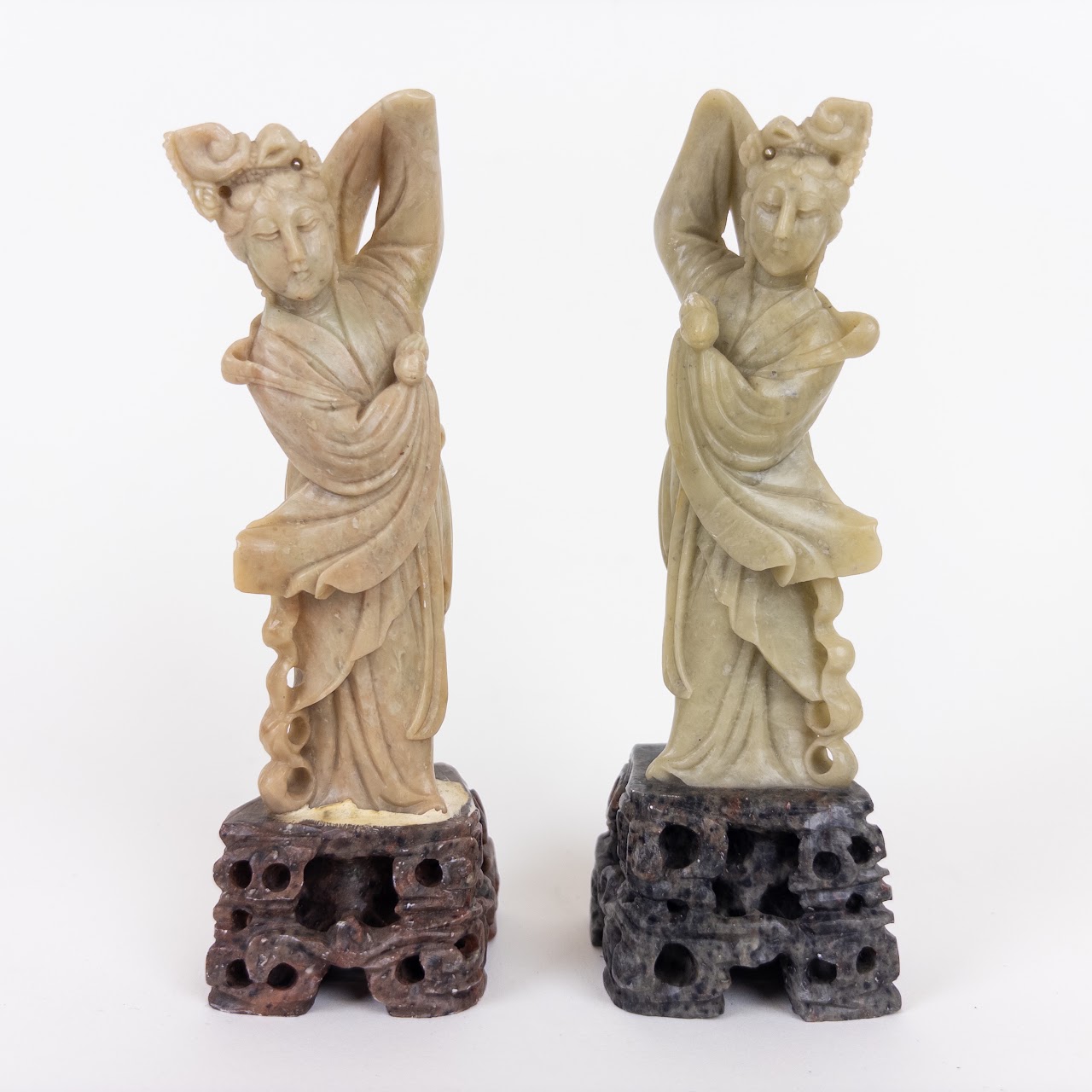 Chinese Carved Soap Stone Figurine Pair