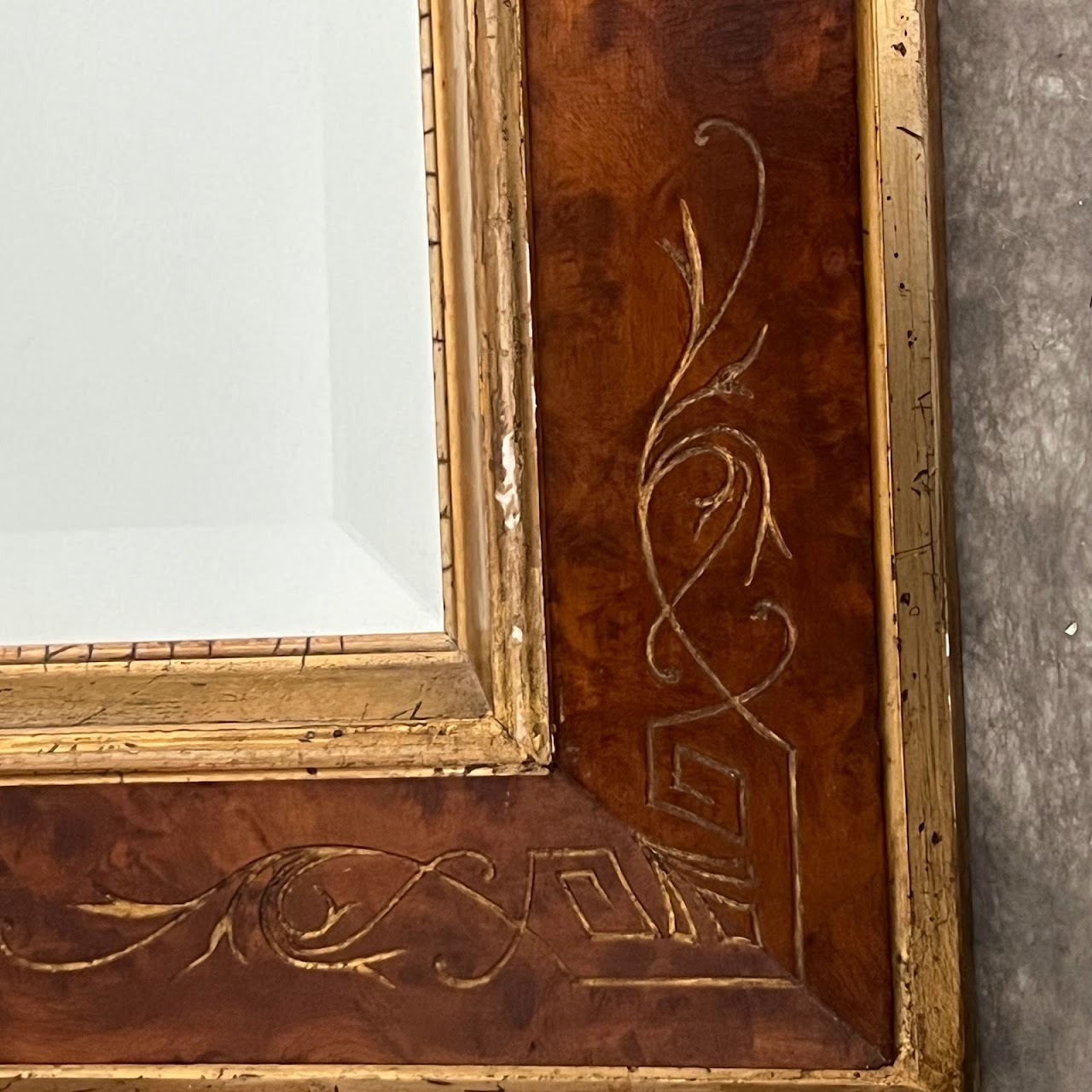 Parcel Gilt Burlwood Framed Antique Beveled Mirror #2