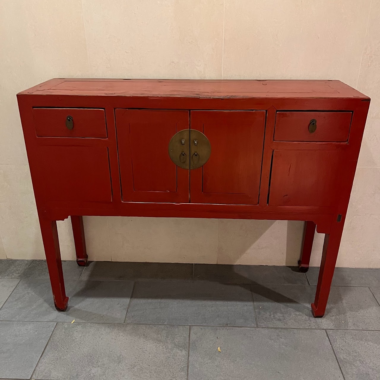 Chinese Red Lacquered Quilt Cabinet