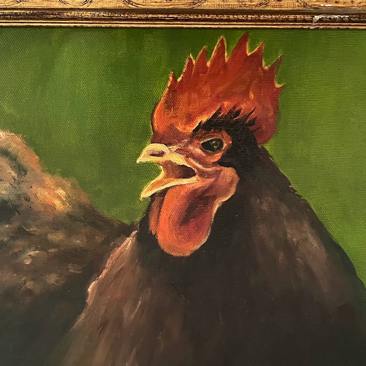 Rooster Portrait Signed Oil Painting