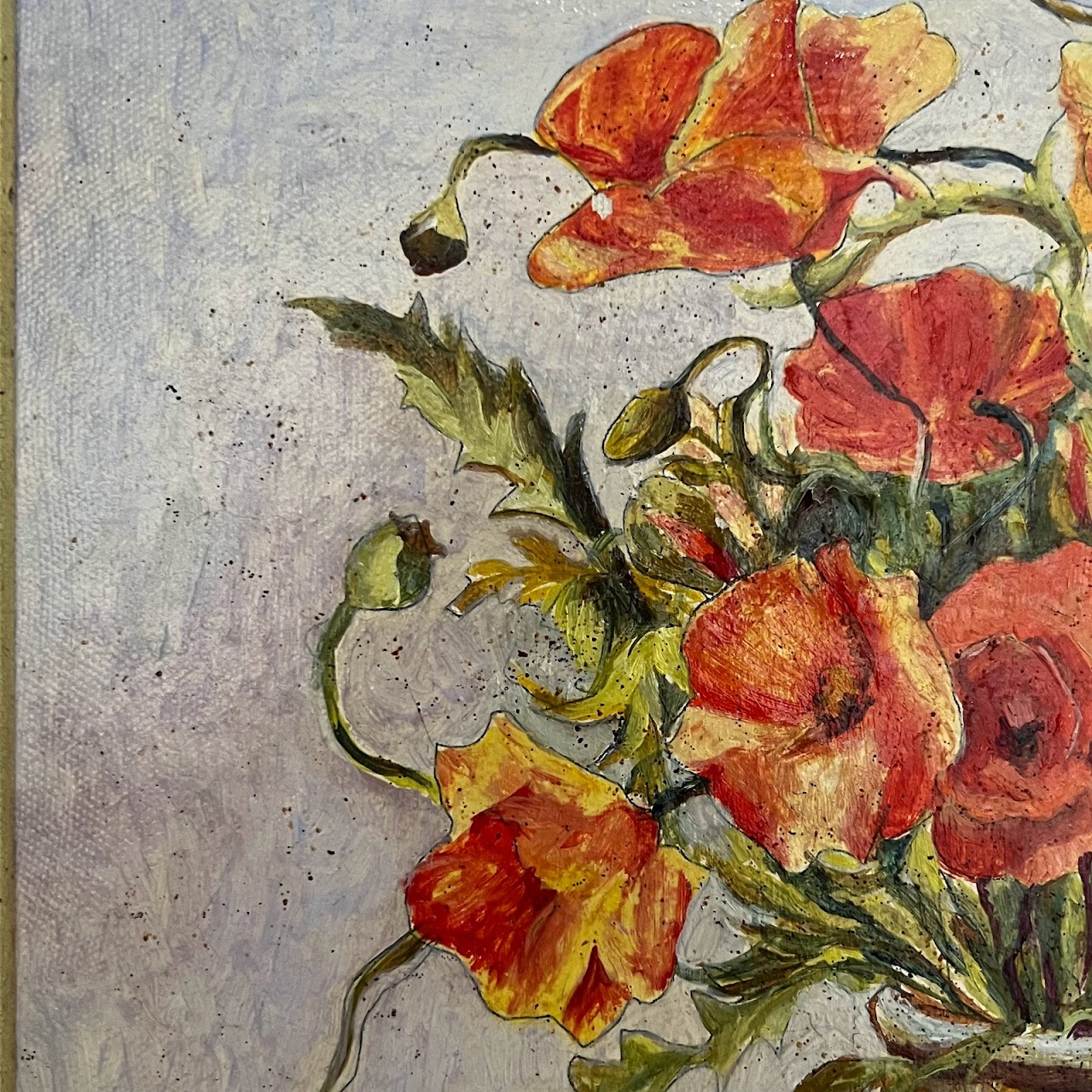 'Maku' Signed Still Life with Poppies Oil Painting