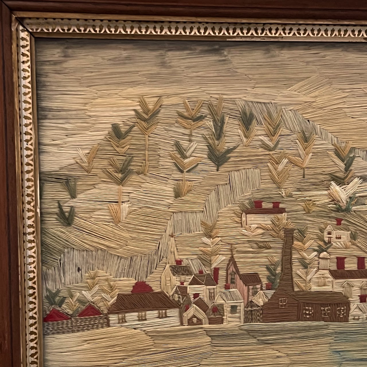Antique Needlepoint Landscape Tapestry