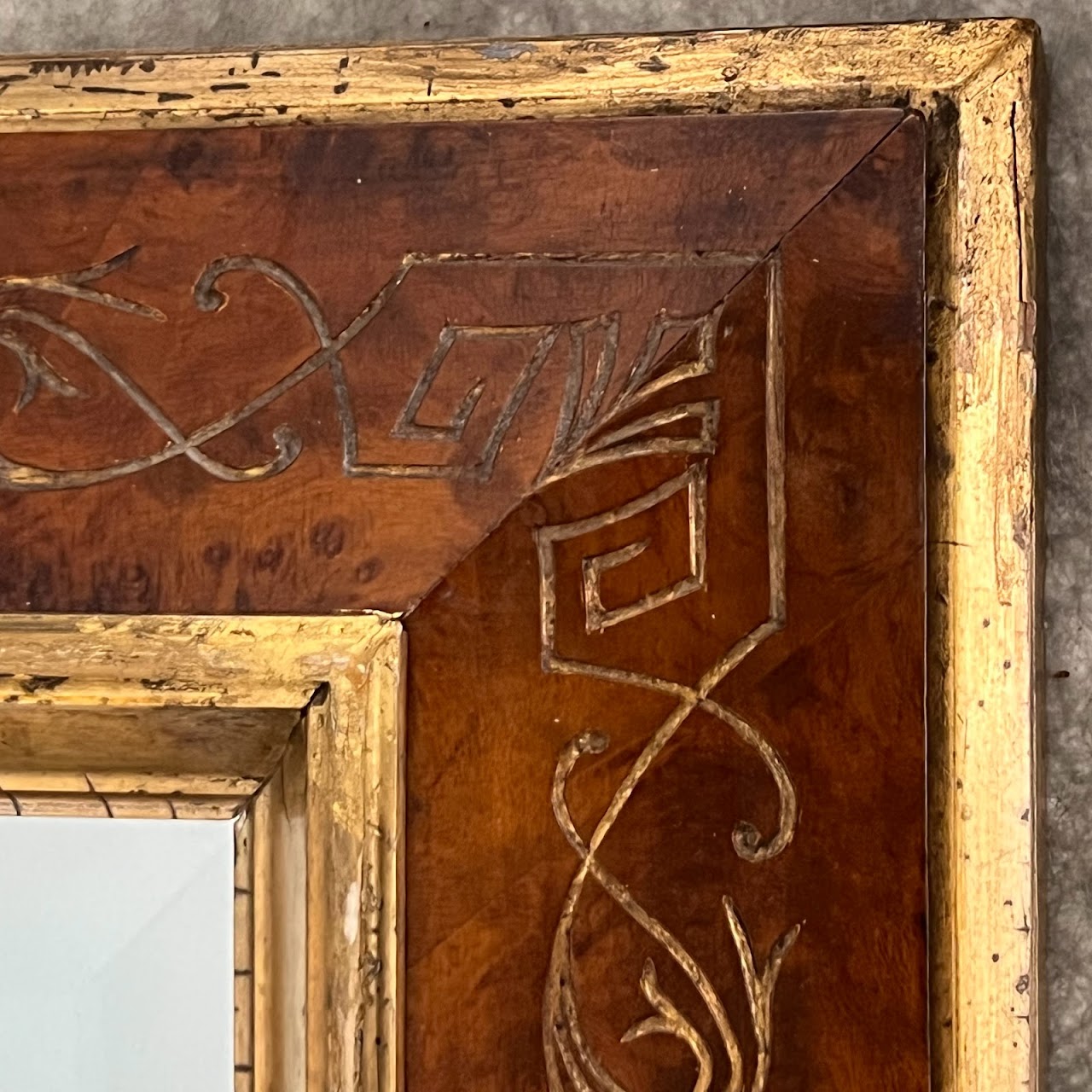 Parcel Gilt Burlwood Framed Antique Beveled Mirror #2