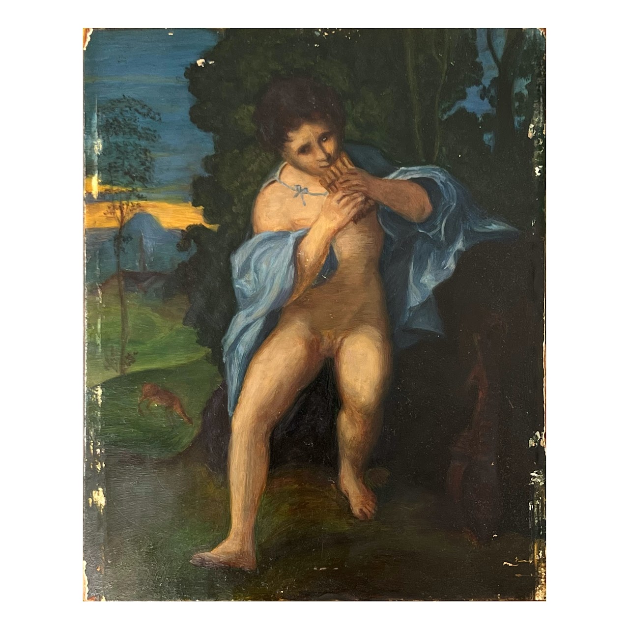 'Young Faunus Playing the Syrinx' Oil Painting After Palma Vecchio