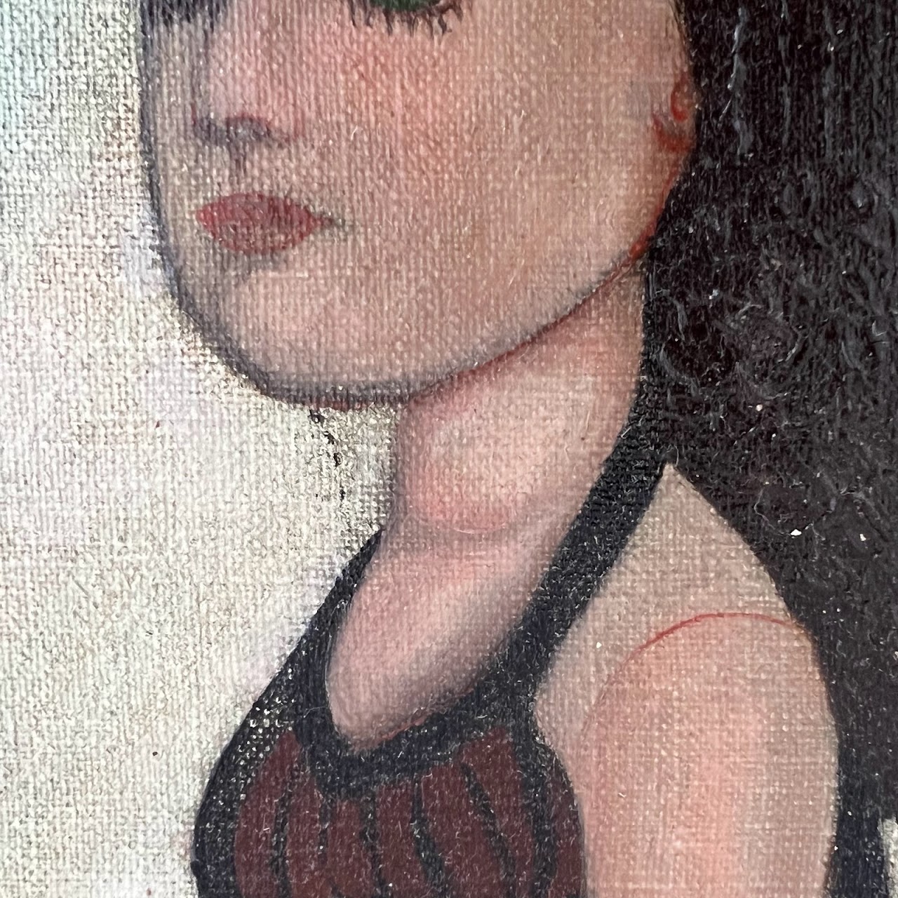 Justine Fuller Signed Folk Art Figural Oil Painting #1