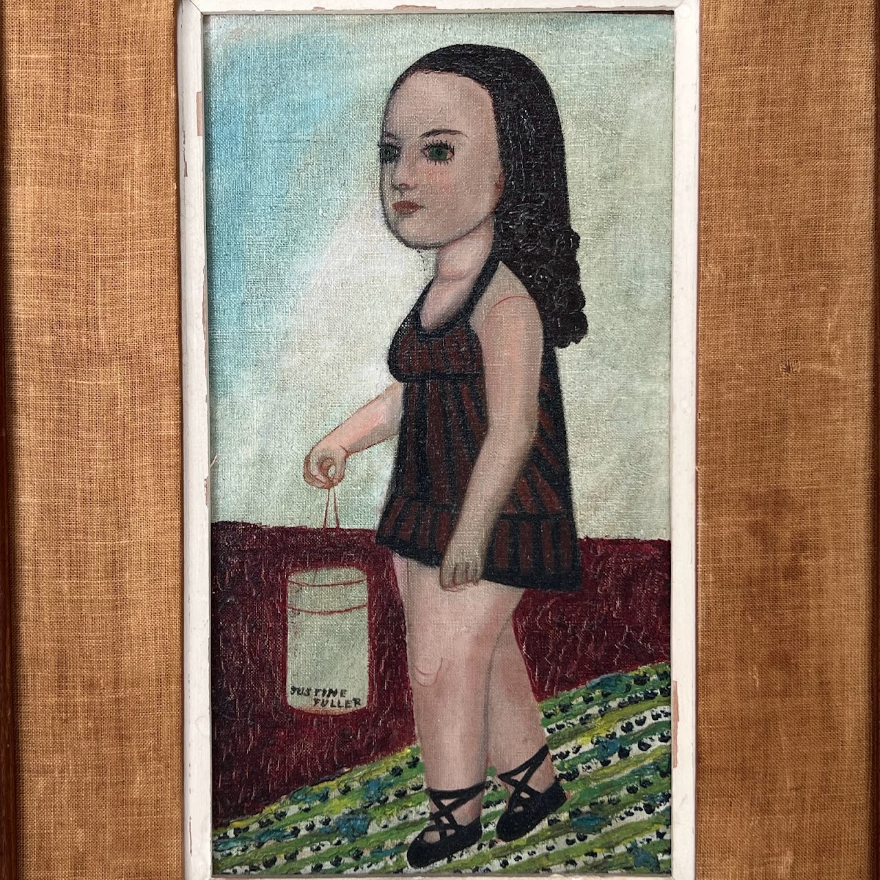 Justine Fuller Signed Folk Art Figural Oil Painting #1