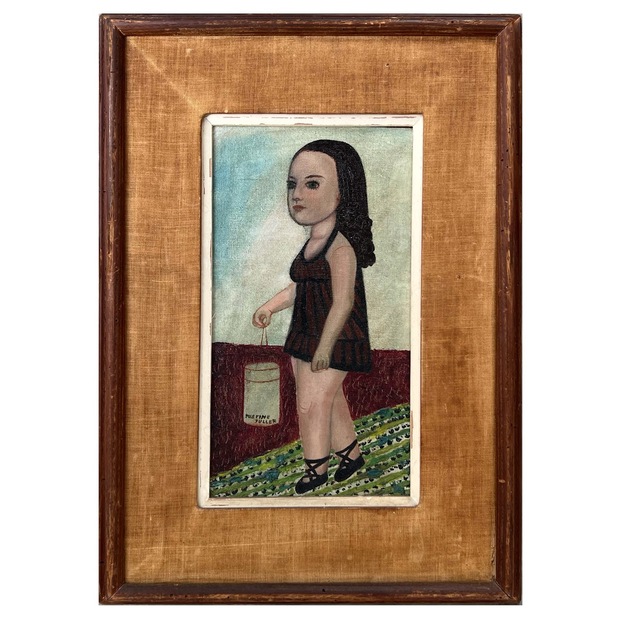 Justine Fuller Signed Folk Art Figural Oil Painting #1