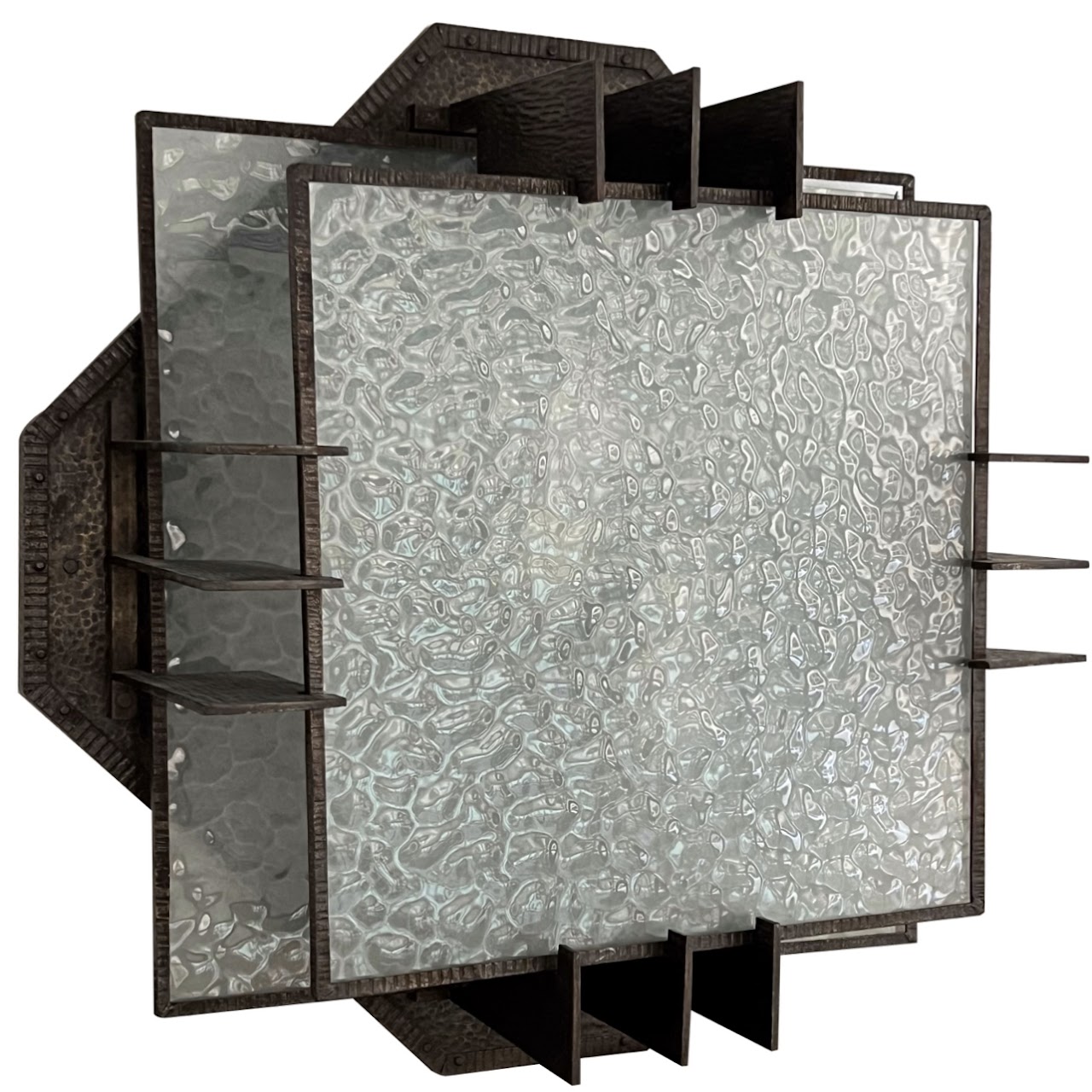 Mid-Century Modernist Bronze and Glass Flush Mount Lighting Fixture