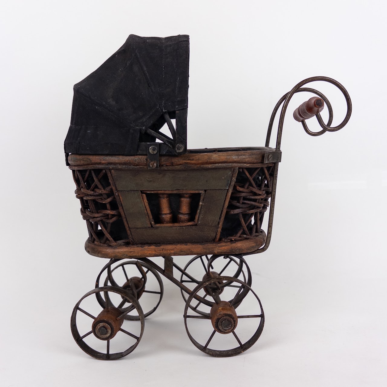 Vintage Wood & Wicker Doll Carriage