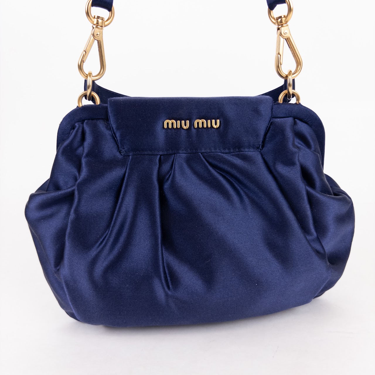 Miu Miu Pleated Satin Frame-Top Shoulder Bag