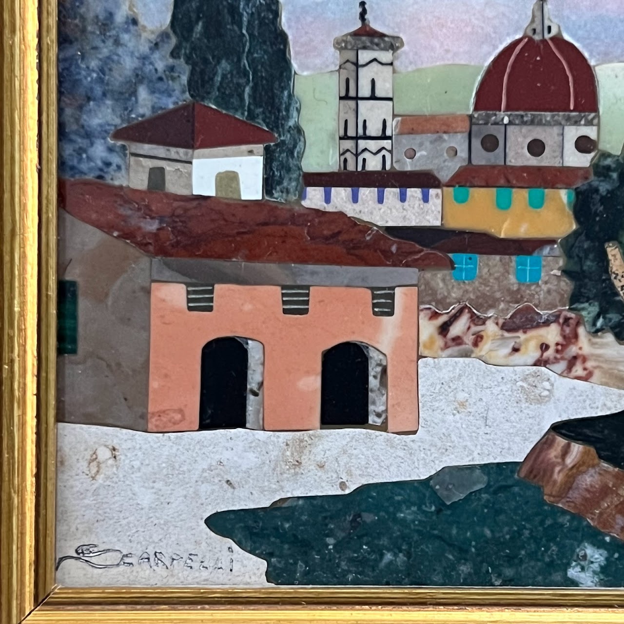 Renzo Scarpelli Signed Italian Stone Mosaic Landscape