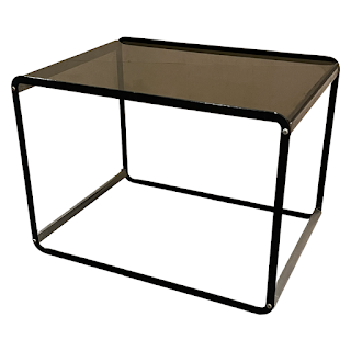 Post-Modern Steel and Smoke Glass Side Table