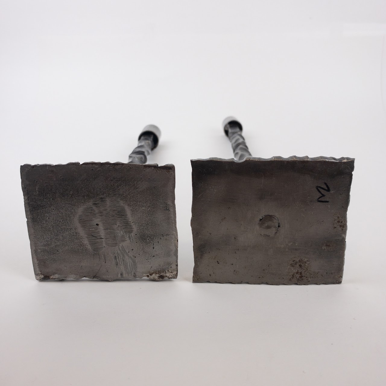 Wrought and Machined Steel Candlestick Pair