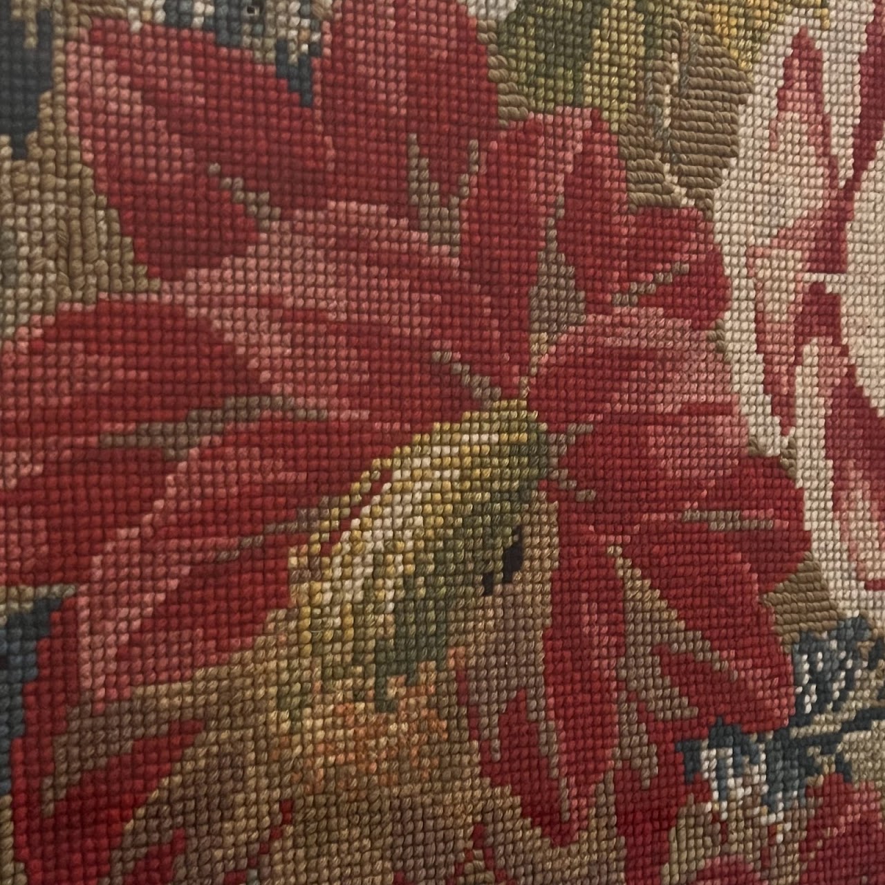 Antique Floral Needlepoint Tapestry