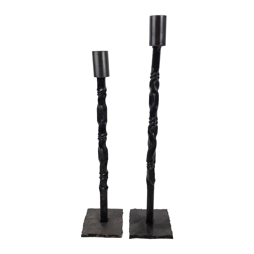 Wrought and Machined Steel Candlestick Pair