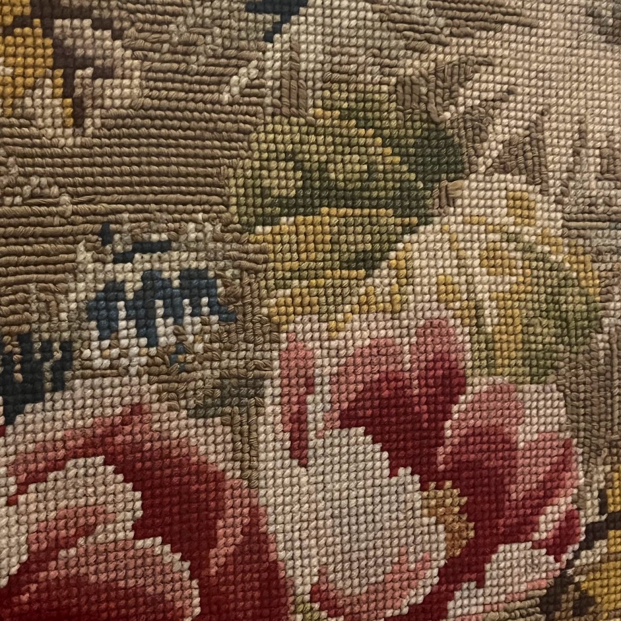 Antique Floral Needlepoint Tapestry