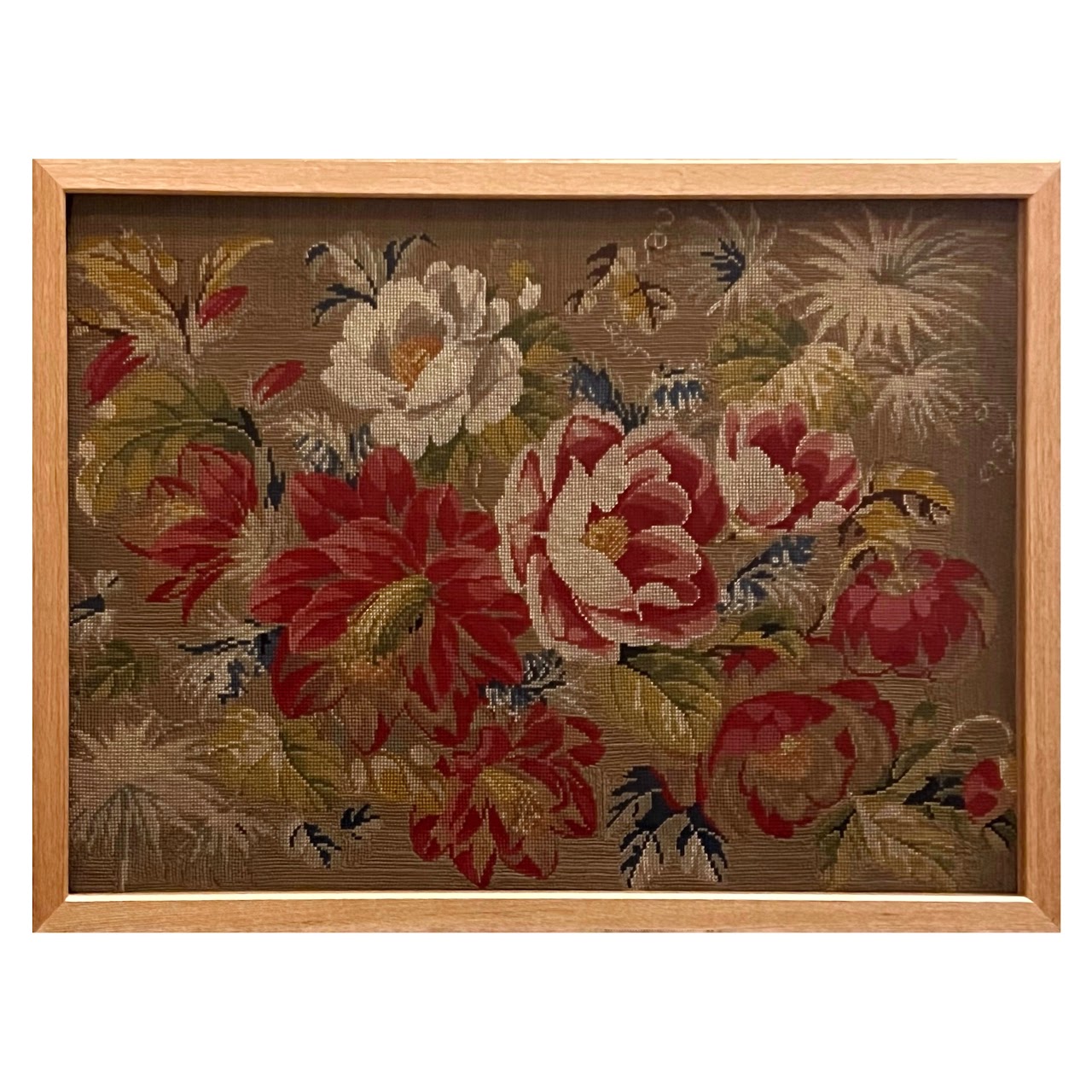 Antique Floral Needlepoint Tapestry