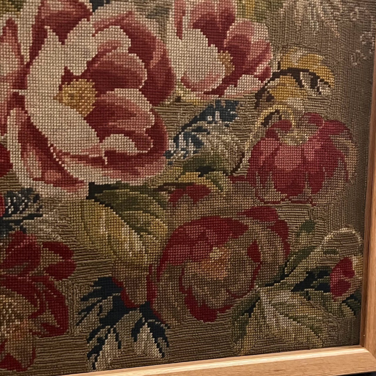 Antique Floral Needlepoint Tapestry