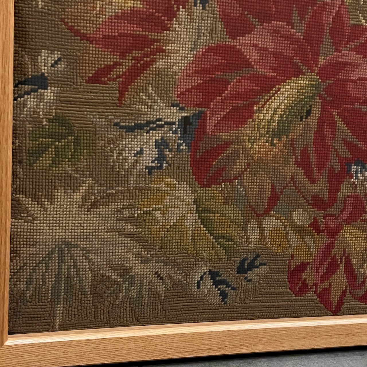 Antique Floral Needlepoint Tapestry