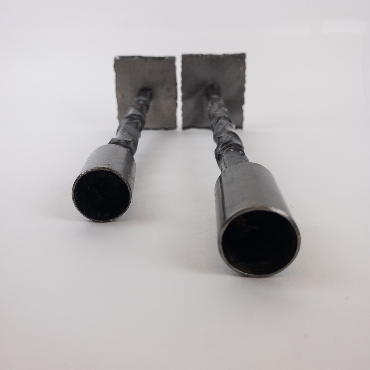 Wrought and Machined Steel Candlestick Pair