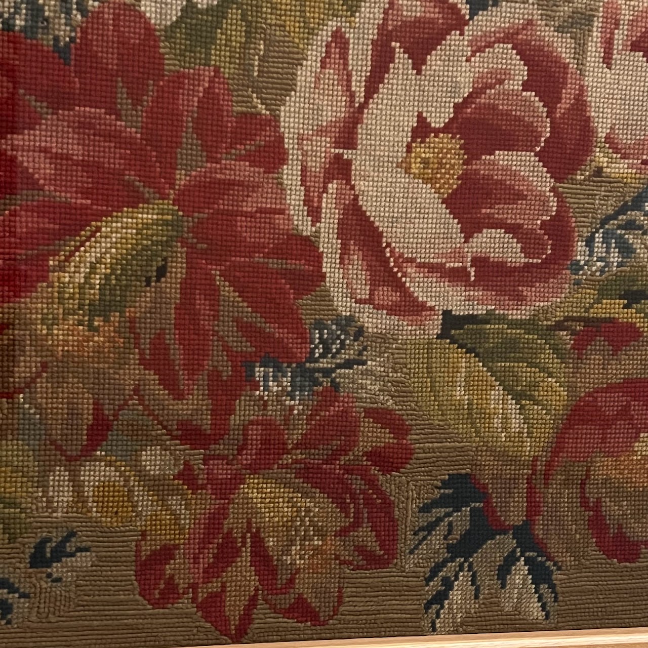 Antique Floral Needlepoint Tapestry