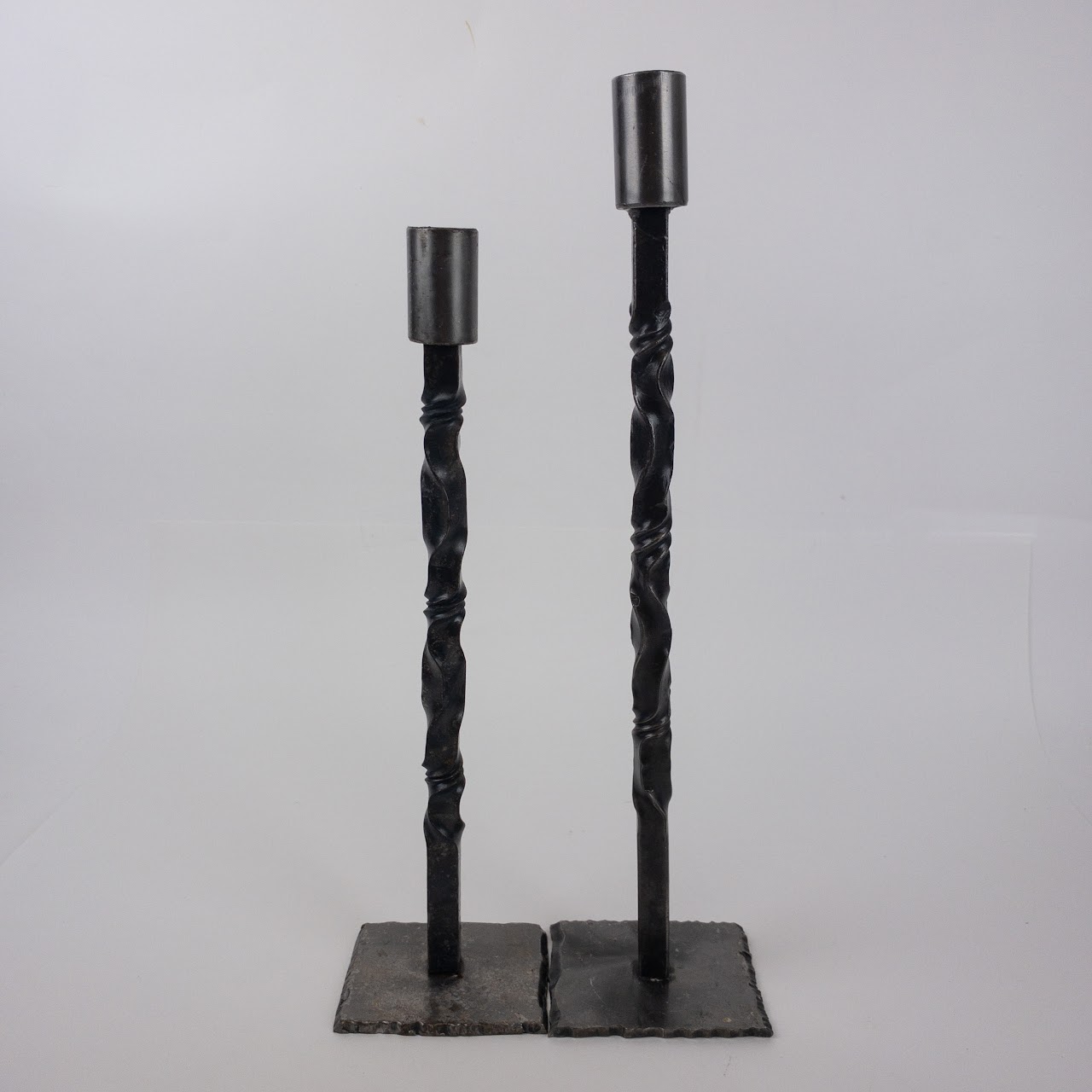 Wrought and Machined Steel Candlestick Pair