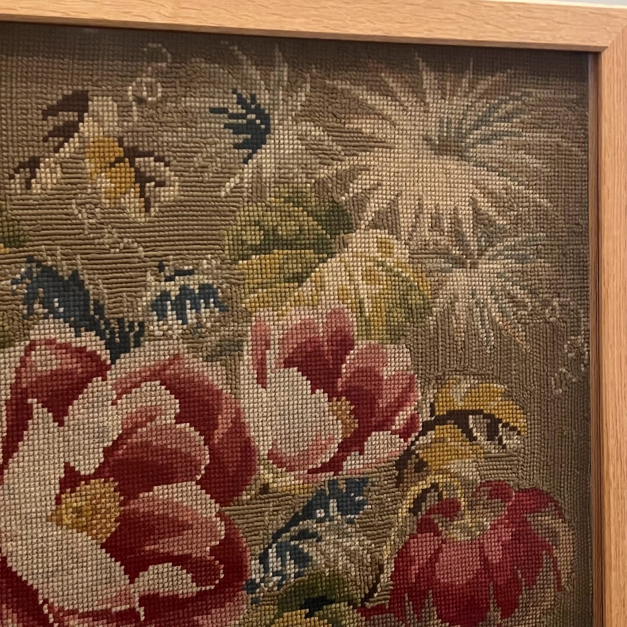 Antique Floral Needlepoint Tapestry