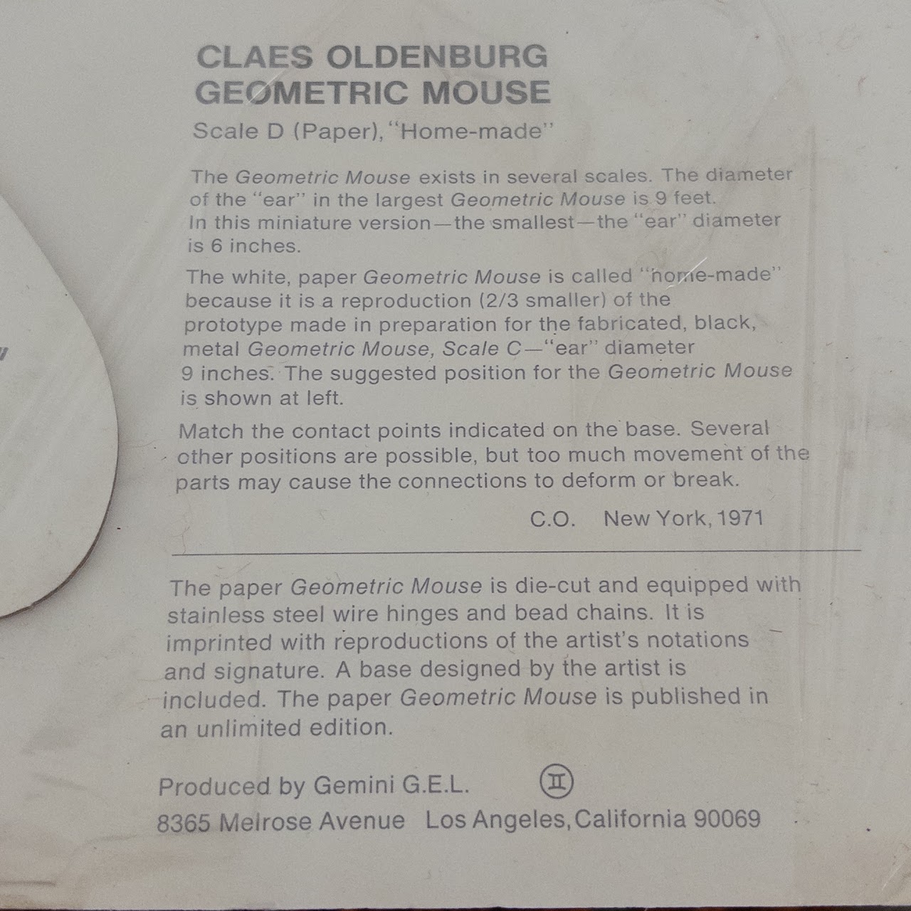 Claes Oldenburg 'Geometric Mouse: Scale D' Die-Cut Cardboard Print