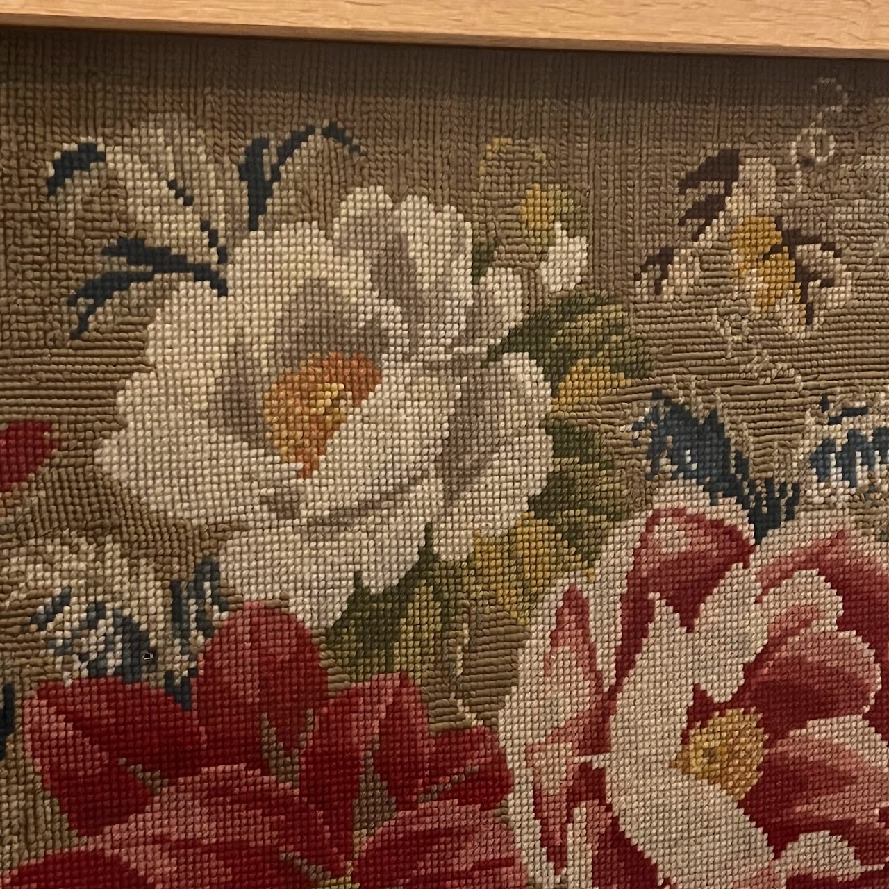 Antique Floral Needlepoint Tapestry