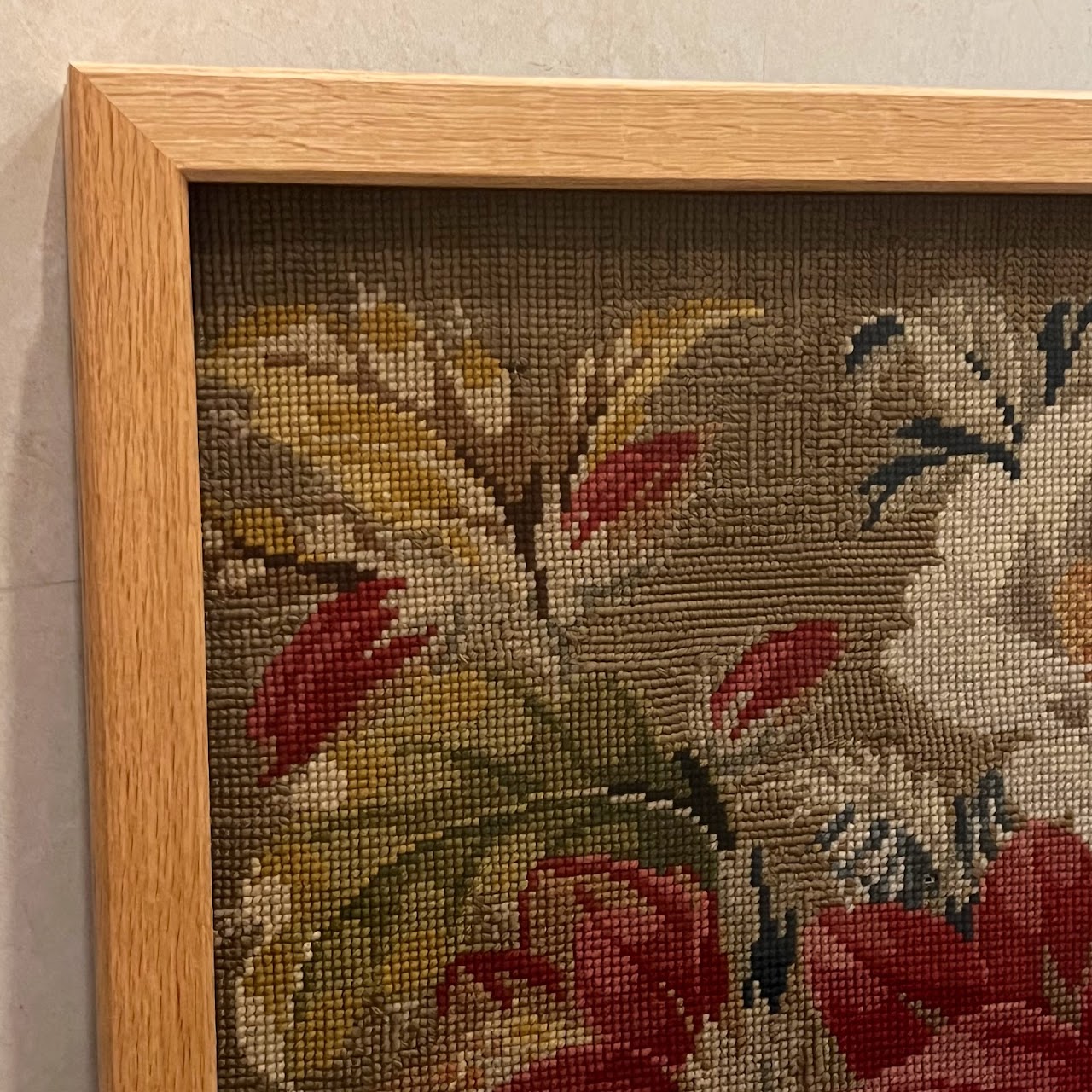 Antique Floral Needlepoint Tapestry