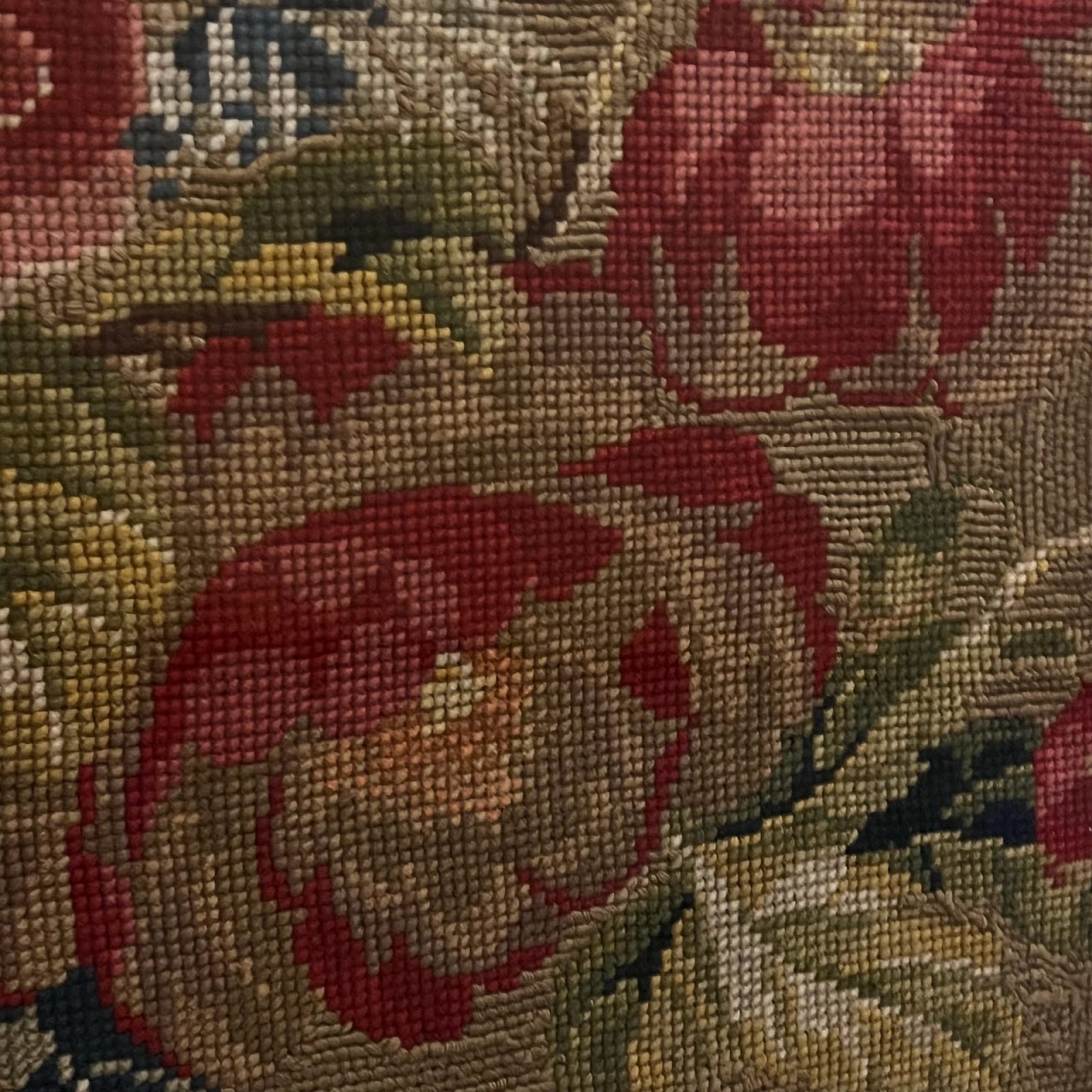 Antique Floral Needlepoint Tapestry