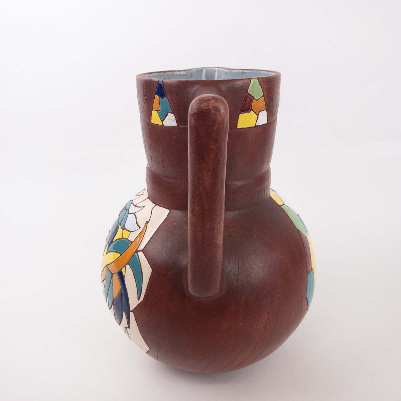 Fighting Roosters Signed Vintage Ceramic Pitcher