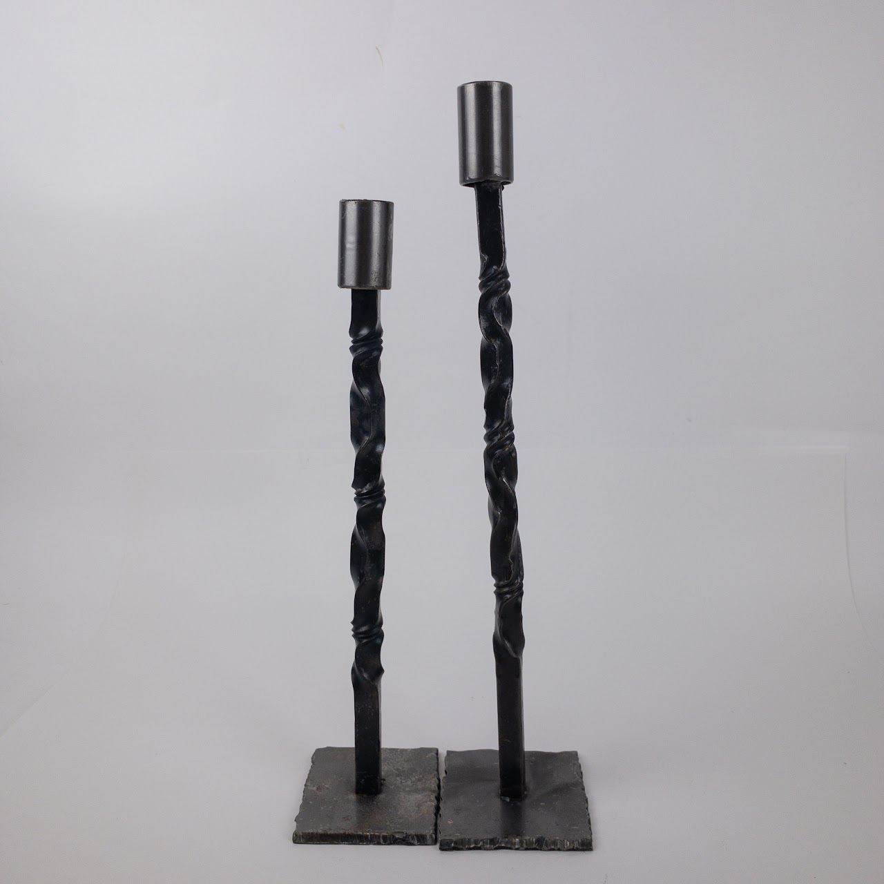 Wrought and Machined Steel Candlestick Pair