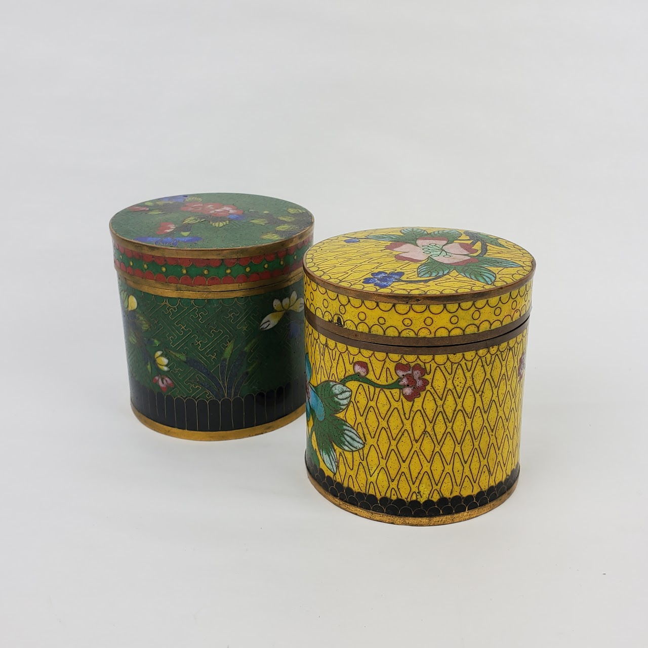 Cloisonné Early Export Small Lidded Canister Pair