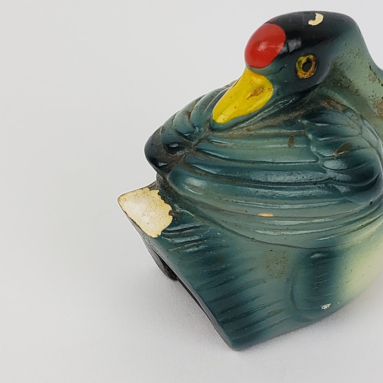 Vintage Chalkware Goldfinch, Parrot & Swan Bird Pencil Sharpener Set