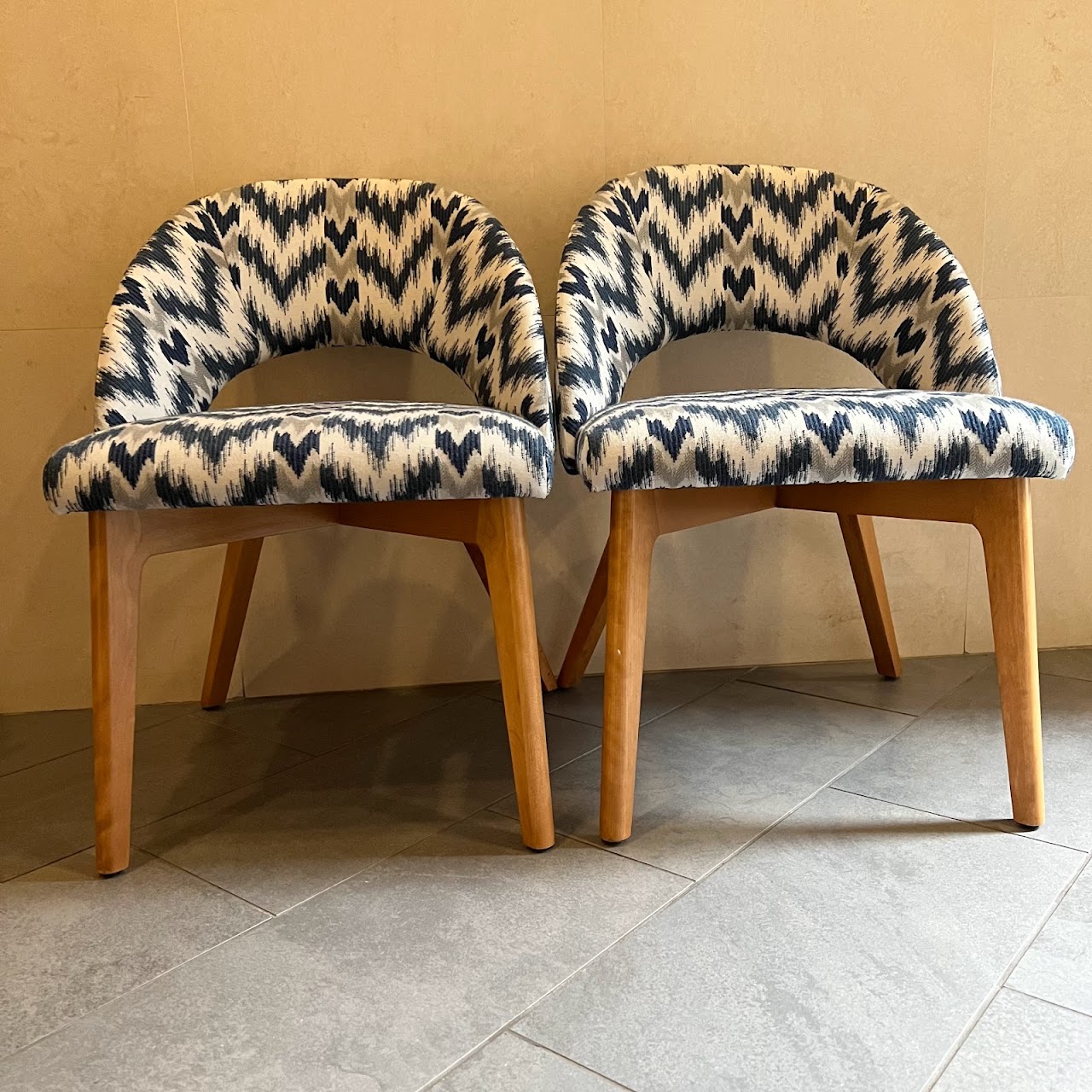 Contemporary Ikat Upholstered Chair Pair #2