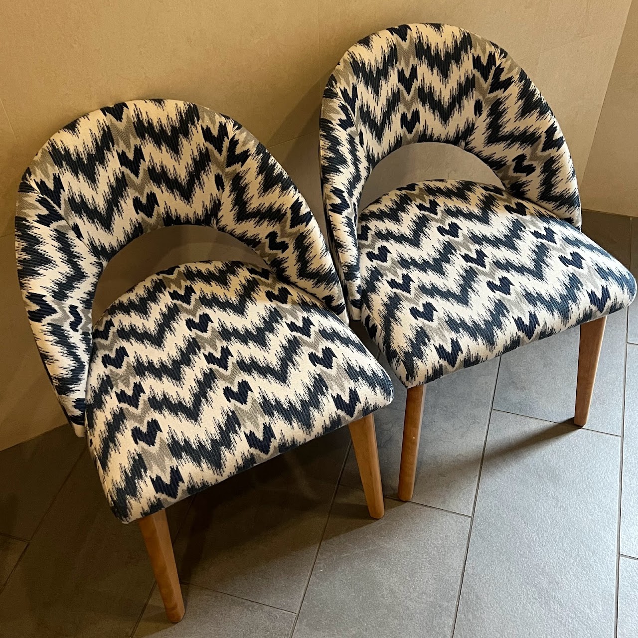 Contemporary Ikat Upholstered Chair Pair #2