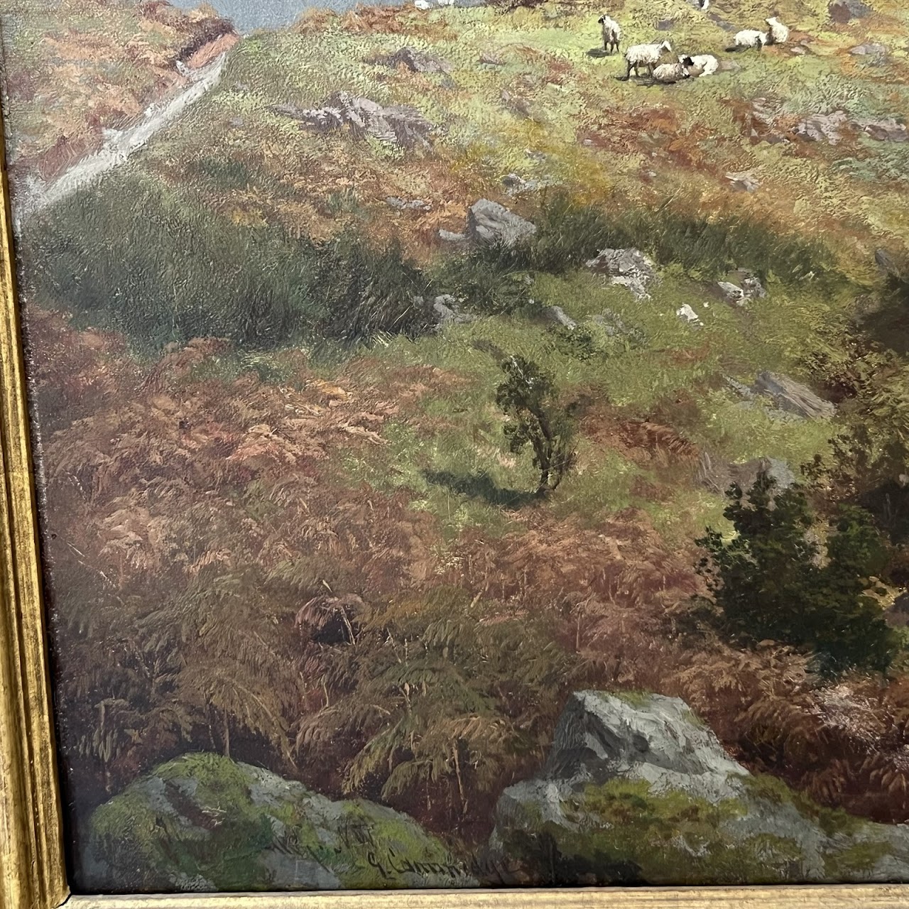 George Cammidge Antique Grazing Sheep in North Wales Painting