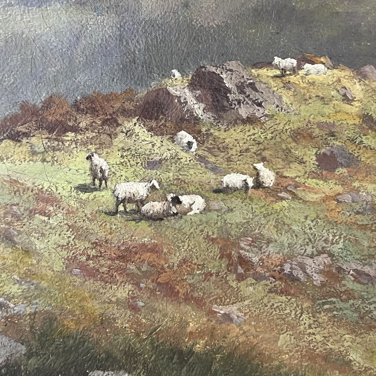 George Cammidge Antique Grazing Sheep in North Wales Painting