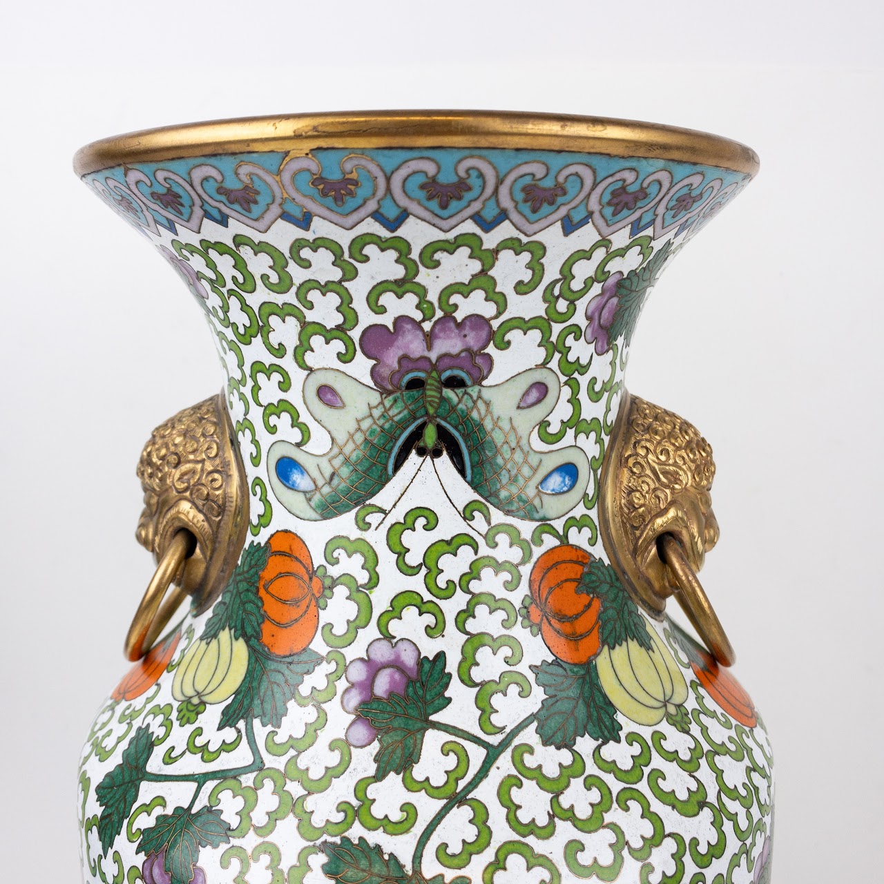 Chinese Cloisonné Large Lion Handled Vase