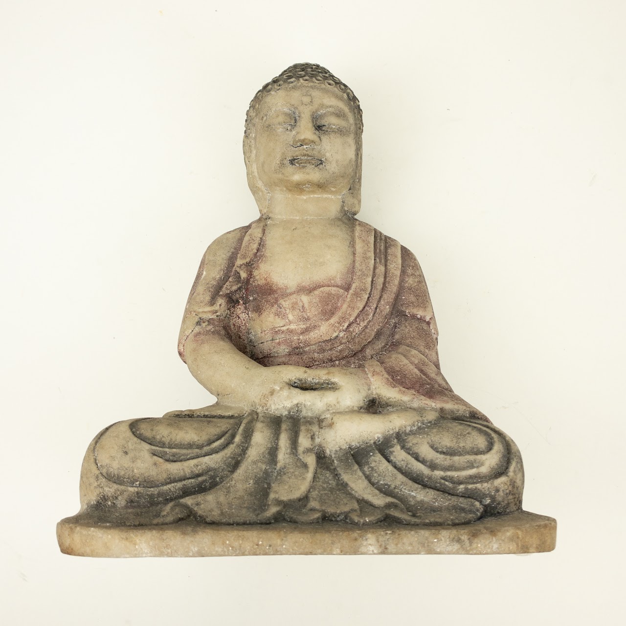 Polychrome Carved Marble Buddha Sculpture