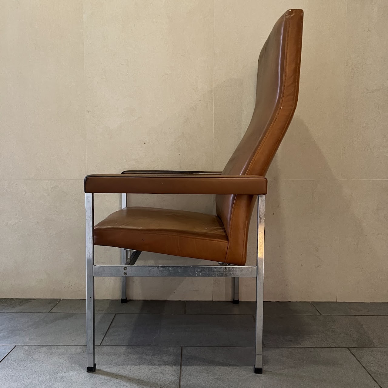 Fritz Hansen Danish Modern Leather and Steel High-Back Armchair