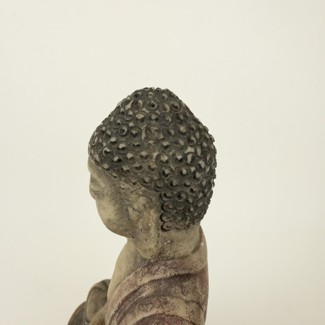 Polychrome Carved Marble Buddha Sculpture