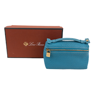 Loro Piana Turquoise Leather Zip Pouch