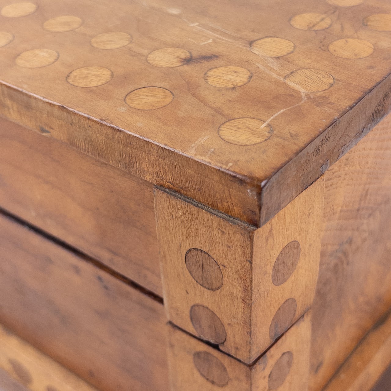 Antique Cherry Circle Inlaid Hand-Built Document Box