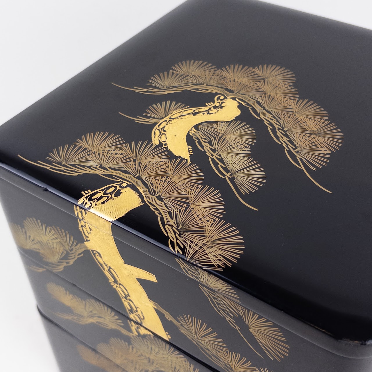 Japanese Urushi Lacquered Pine Tree Three-Tiered Box